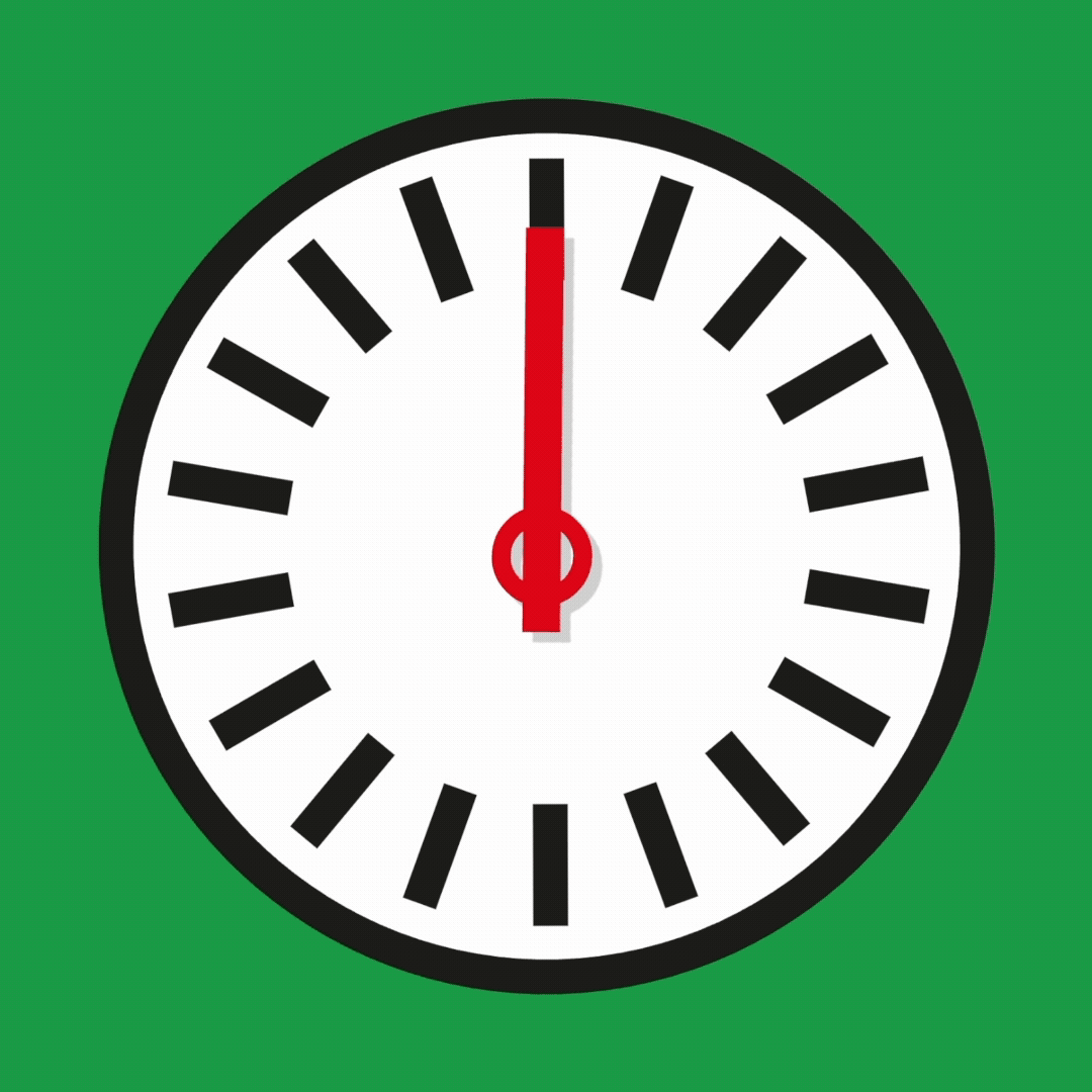 Animation einer Uhr mit mehr als 24 Stunden, die viel zu schnell läuft.